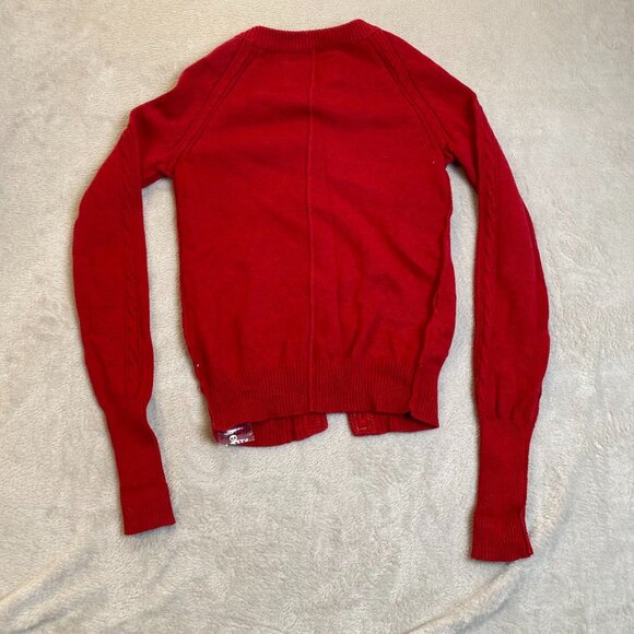 American Eagle Womans Cardigan Sweater S Red Cable Knit Button-Front Cotton - Picture 13 of 13